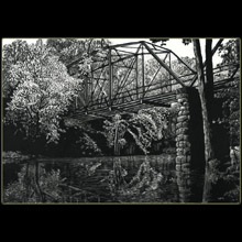 landscape, bridge, scratchboard, Underwood